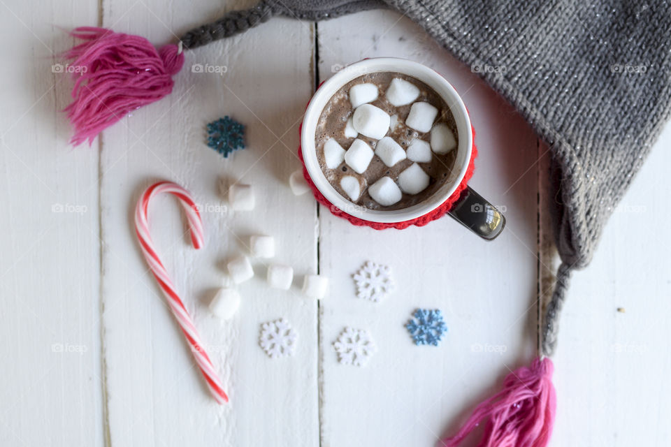 A flat lay of winter essentials. 