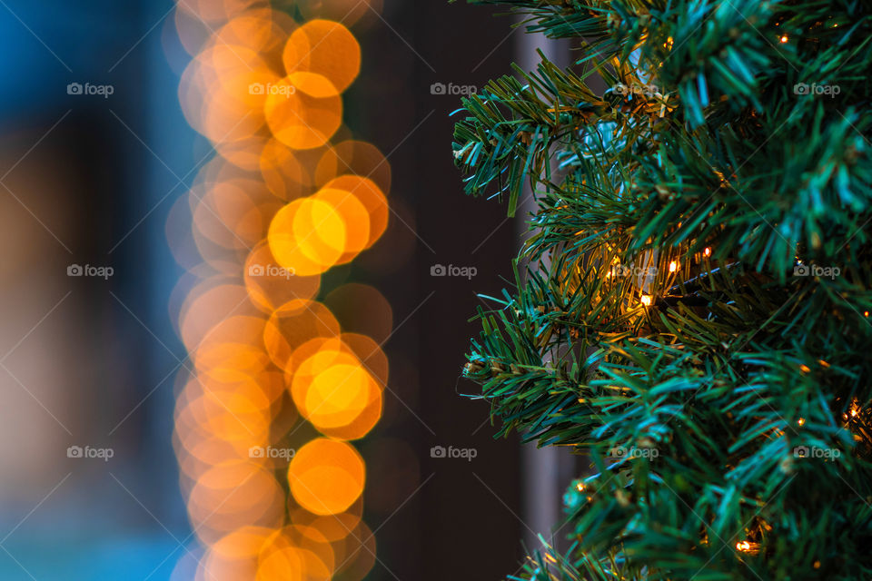 Close-up photo. Christmas decorations and lights,