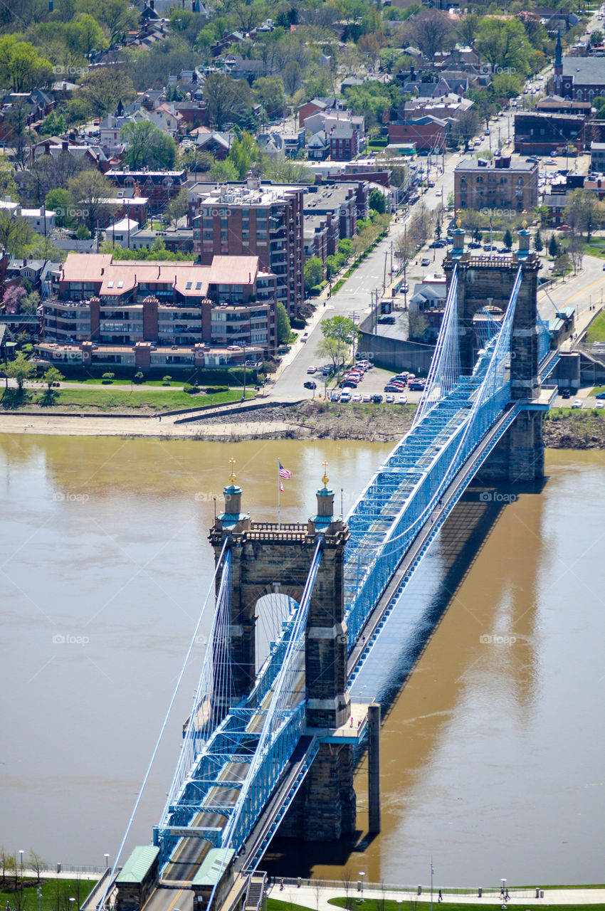 Roebling Bridge over the Ohio River in Cincinnati and Northern Kentucky