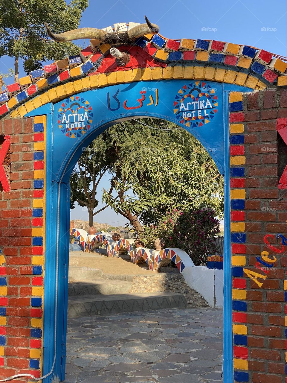 Decorated entrance at Nubian street in Aswan, Egypt 