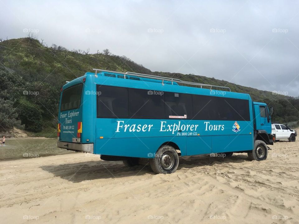 Fraser Explorer Tours bus sand Australia