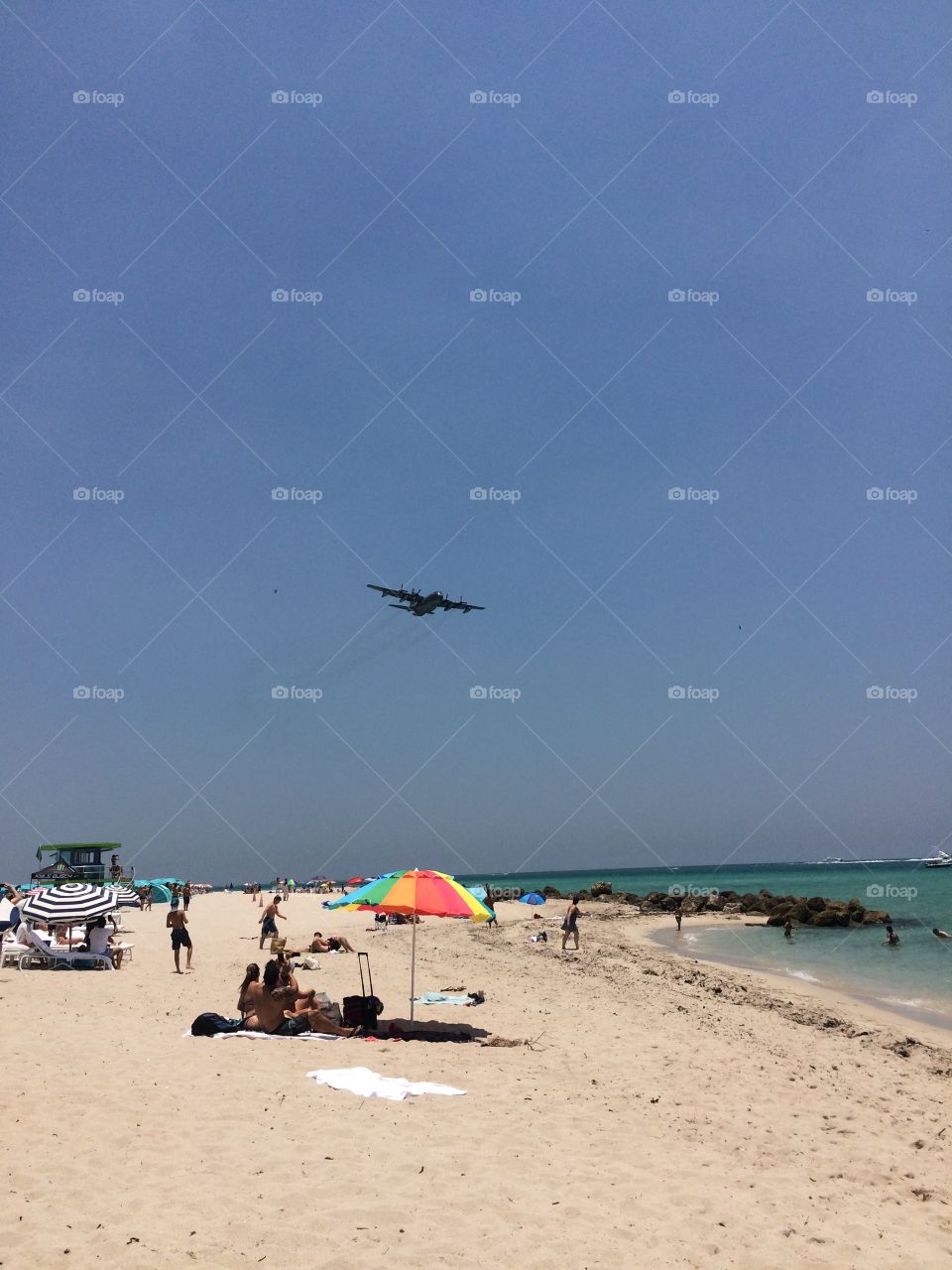 Airplane over the beach