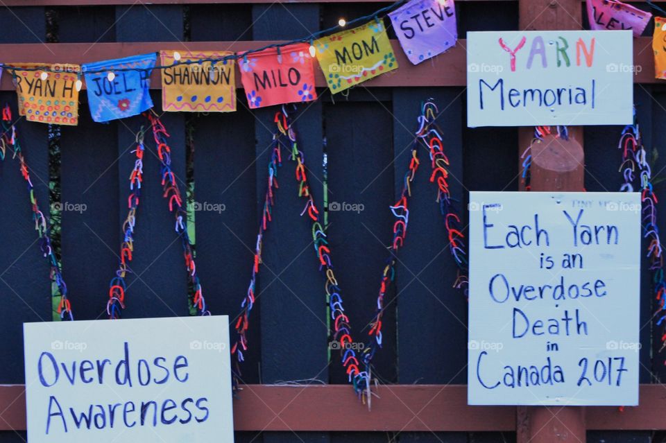 A local citizen erected this memorial on their back yard fence. The memorial is to bring attention to the growing number of deaths from drug overdoses. Very poignant. 