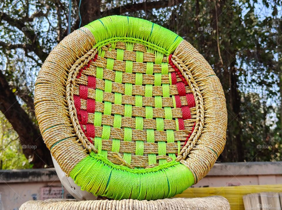 Colorful Handwoven Bamboo Chair – Traditional Craftsmanship