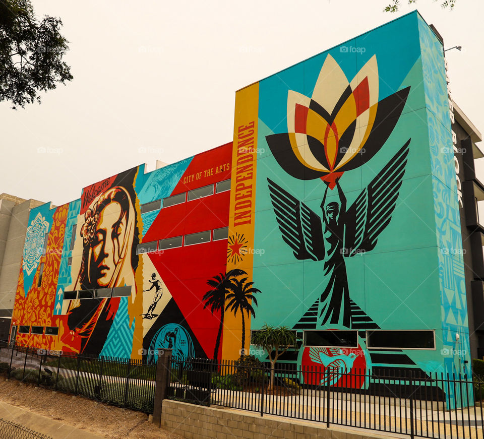 Shepard Fairey mural in Costa Mesa