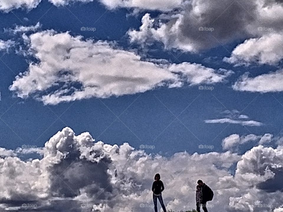 girl, sky, clouds