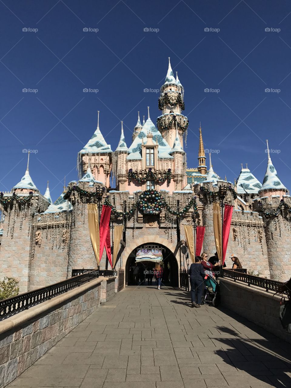 Disneyland Castle decorated in the daytime 