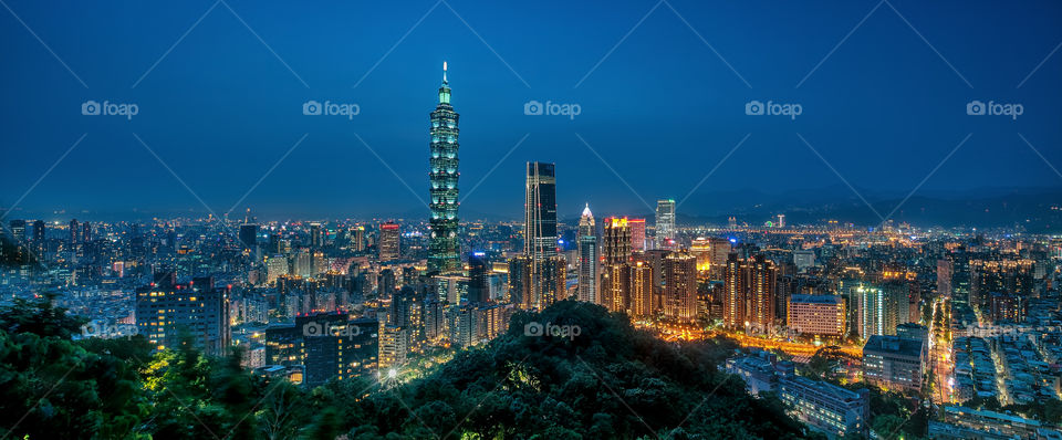 Blue hour  over Taipei city from elephant mountain