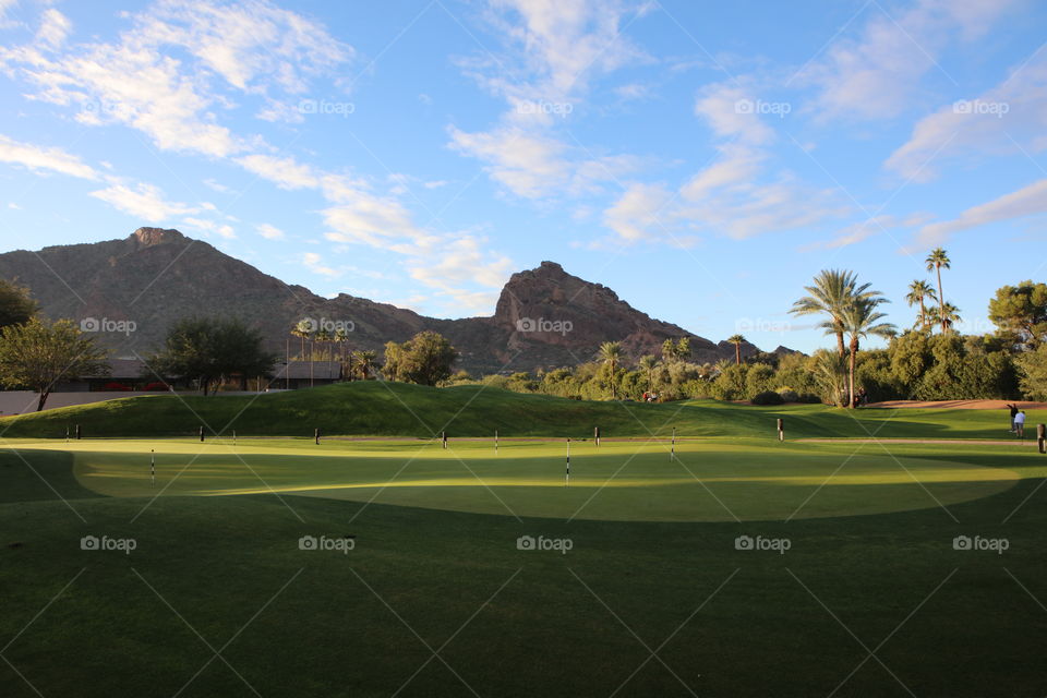 Beautiful morning light over golf course at Mountain Shadows Resort in Scottsdale Arizona
