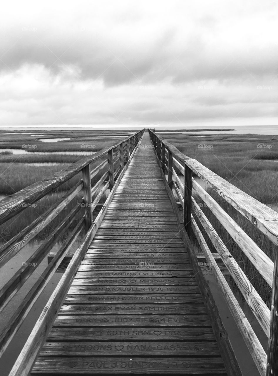 Heading out onto the boardwalk at Bass Hole in Yarmouth, MA, Cape Cod.  A study in black and white 