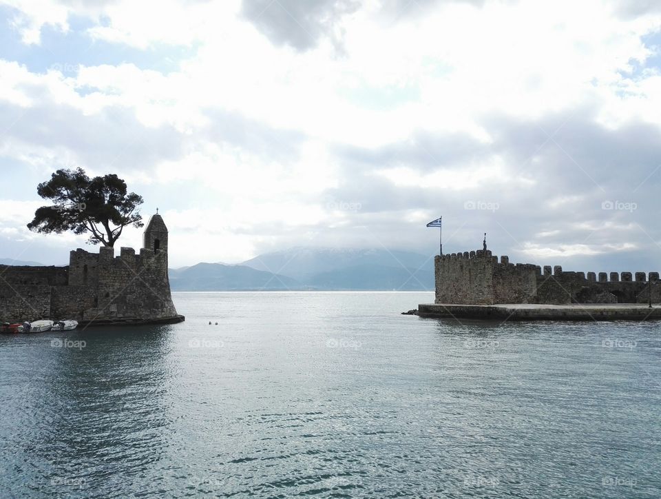 port in Nafpaktos, Gulf of Corinth, on a rainy day