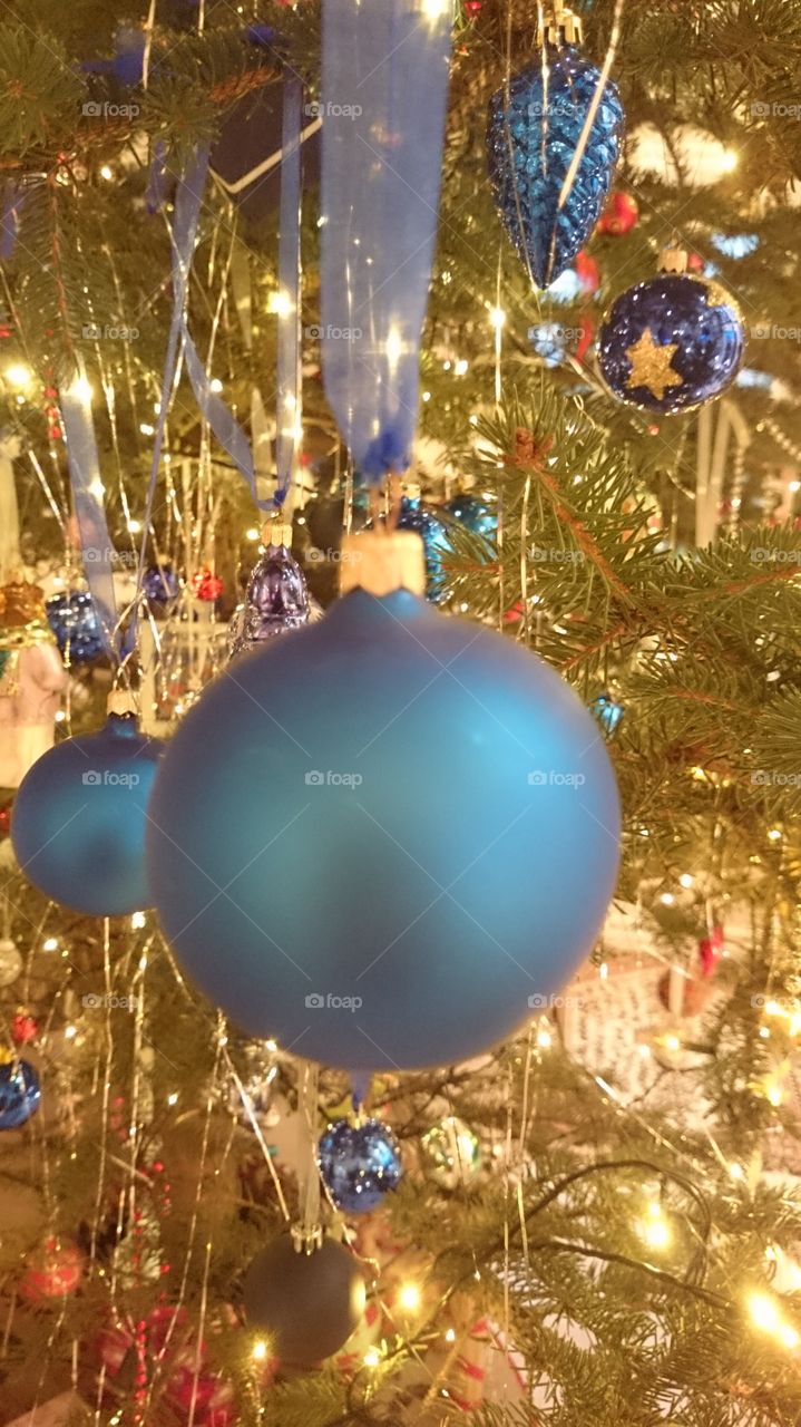 Close up view on christmastree ornaments