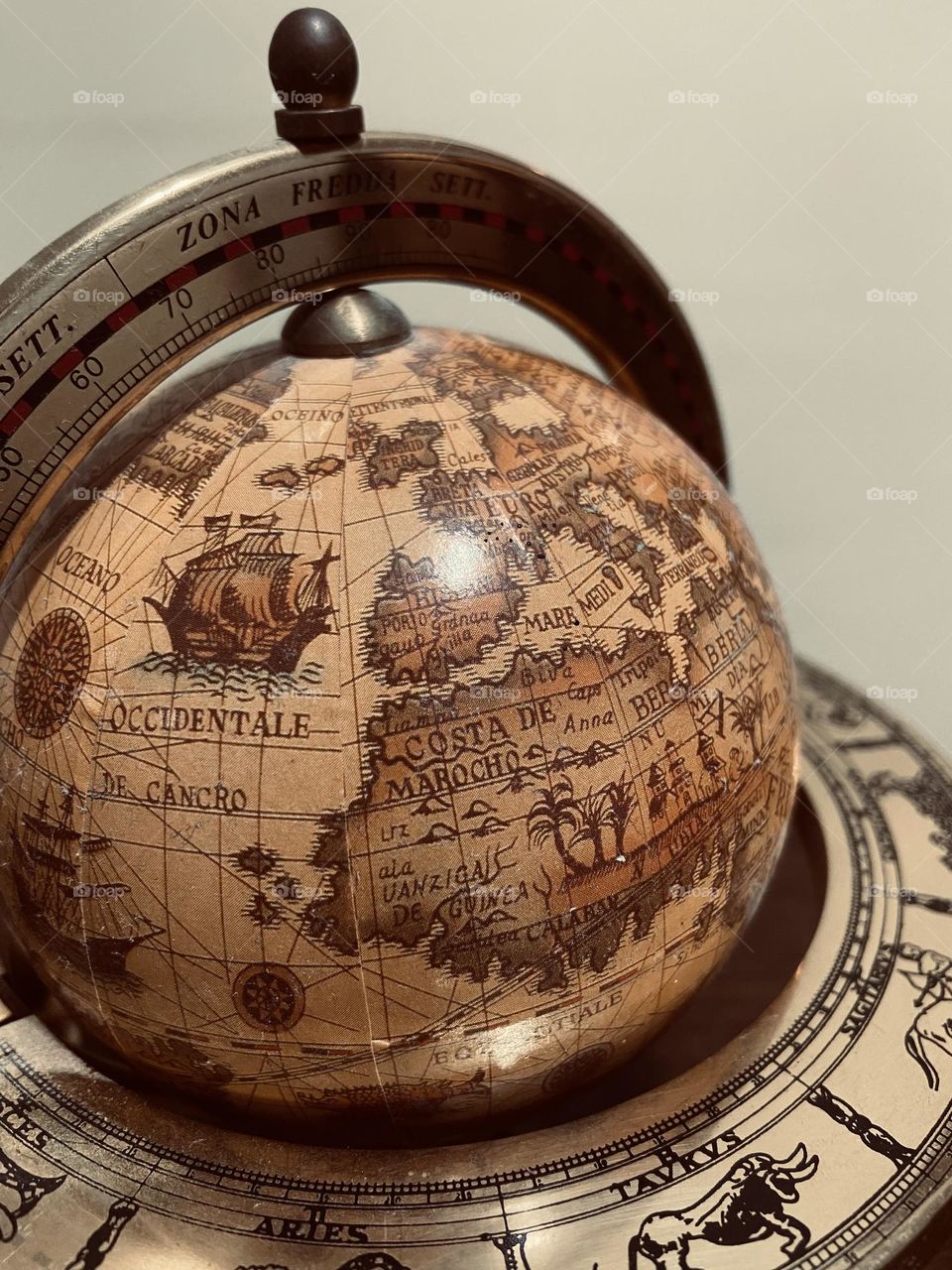 Vintage Old World globe from the Age of Exploration and Discovery.