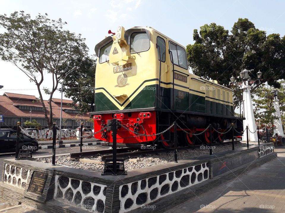 Locomotive Monument is on display at the Semarang Tawang Train Station, Semarang, Indonesia