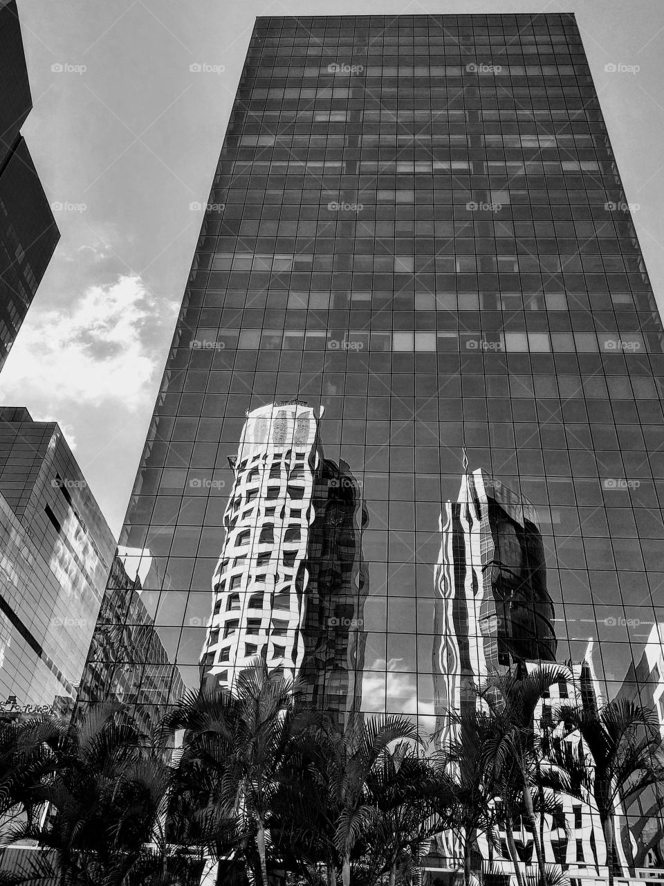 Black and white photo of an urban building