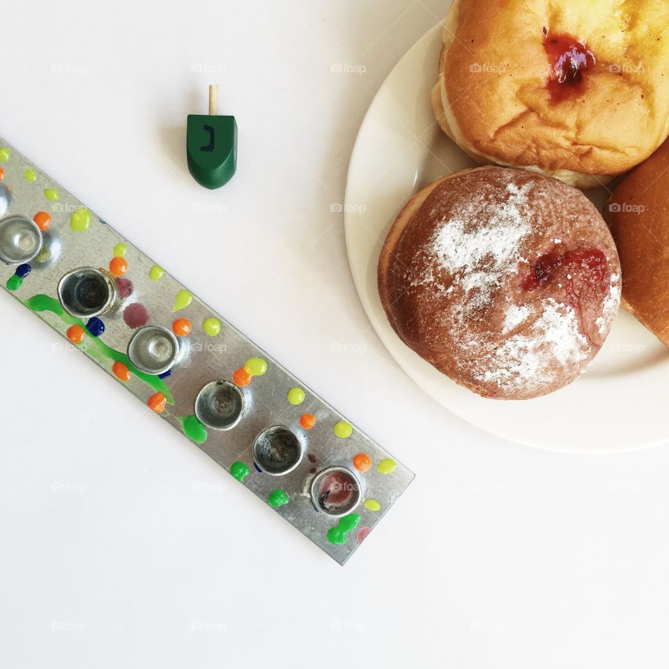 Jewish holiday . Candles and doughnuts