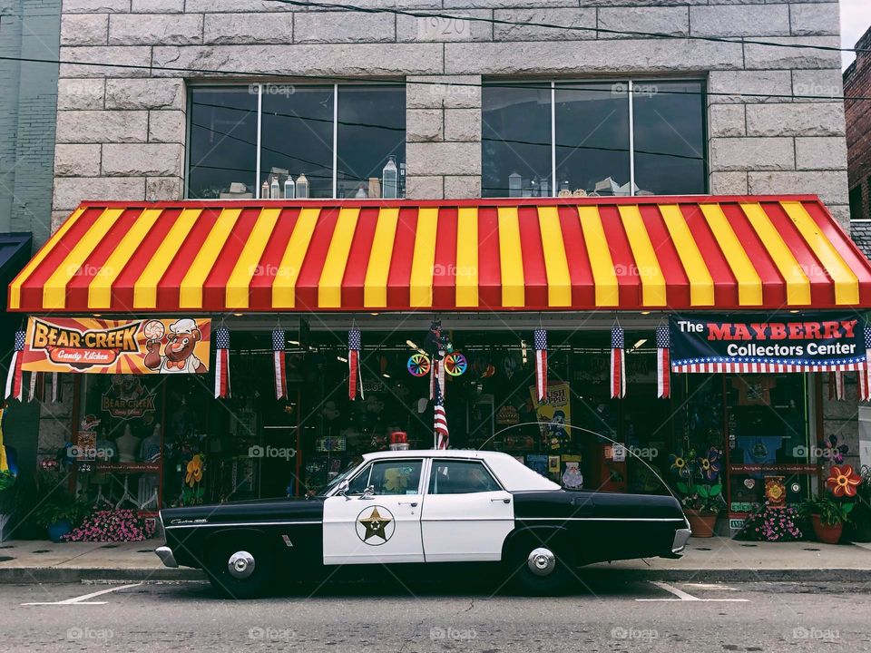 Andy Griffith’s police car in hometown of Mount Airy, North Carolina (aka Mayberry)