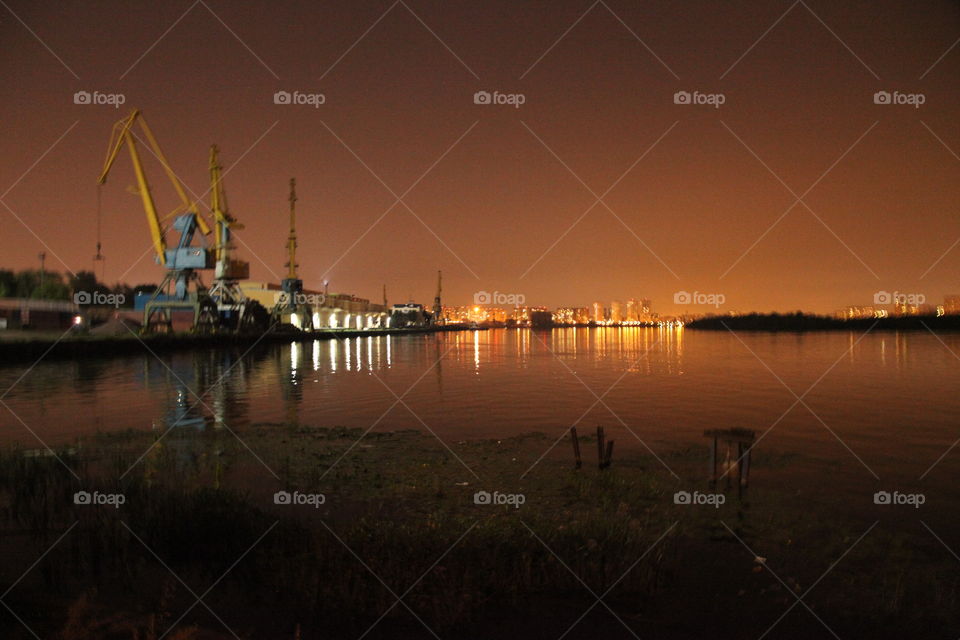 Berth, sunset, river, South port, Moscow