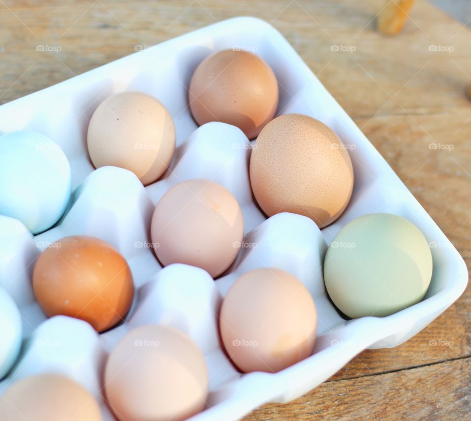 Close-up of eggs carton