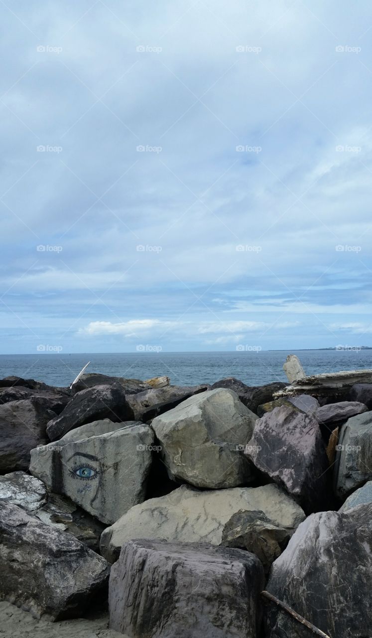 Graffiti on beach stones in Westport, Washington.