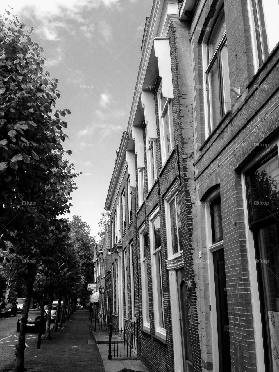 Old Dutch houses with crooked frontages 