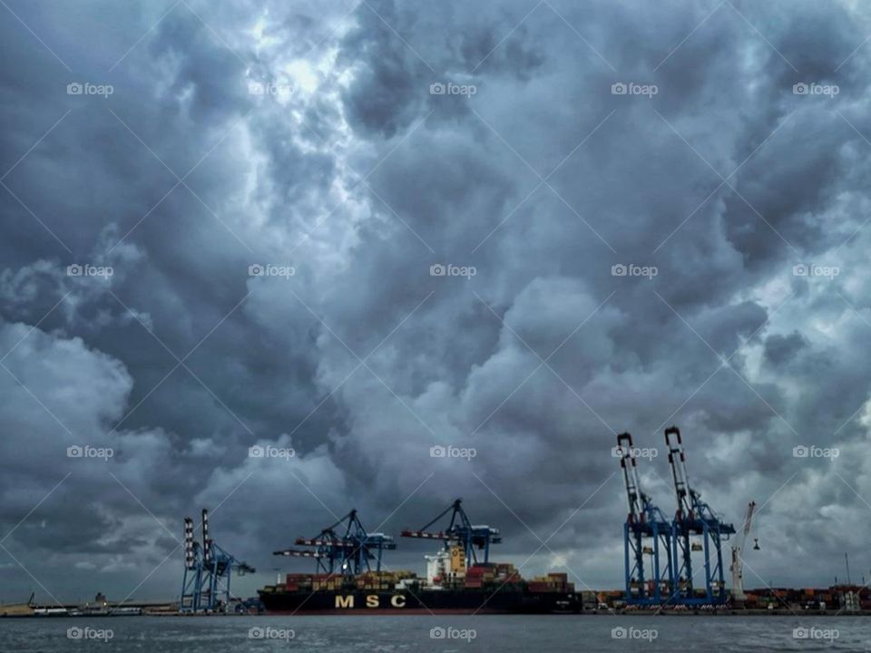 Stormy sky in the Abidjan harbor.