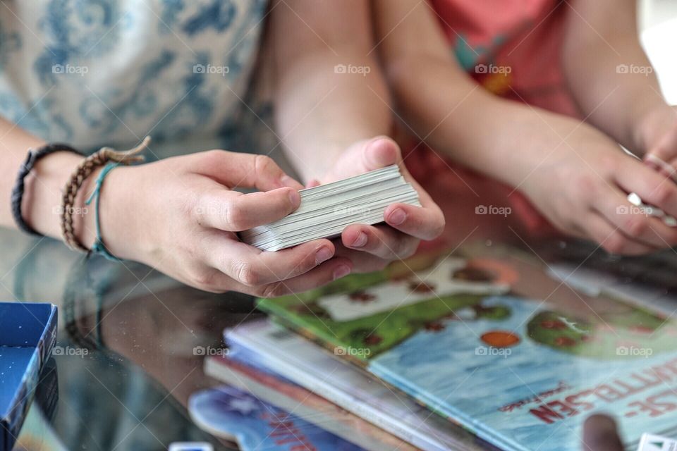 Children playing card game 