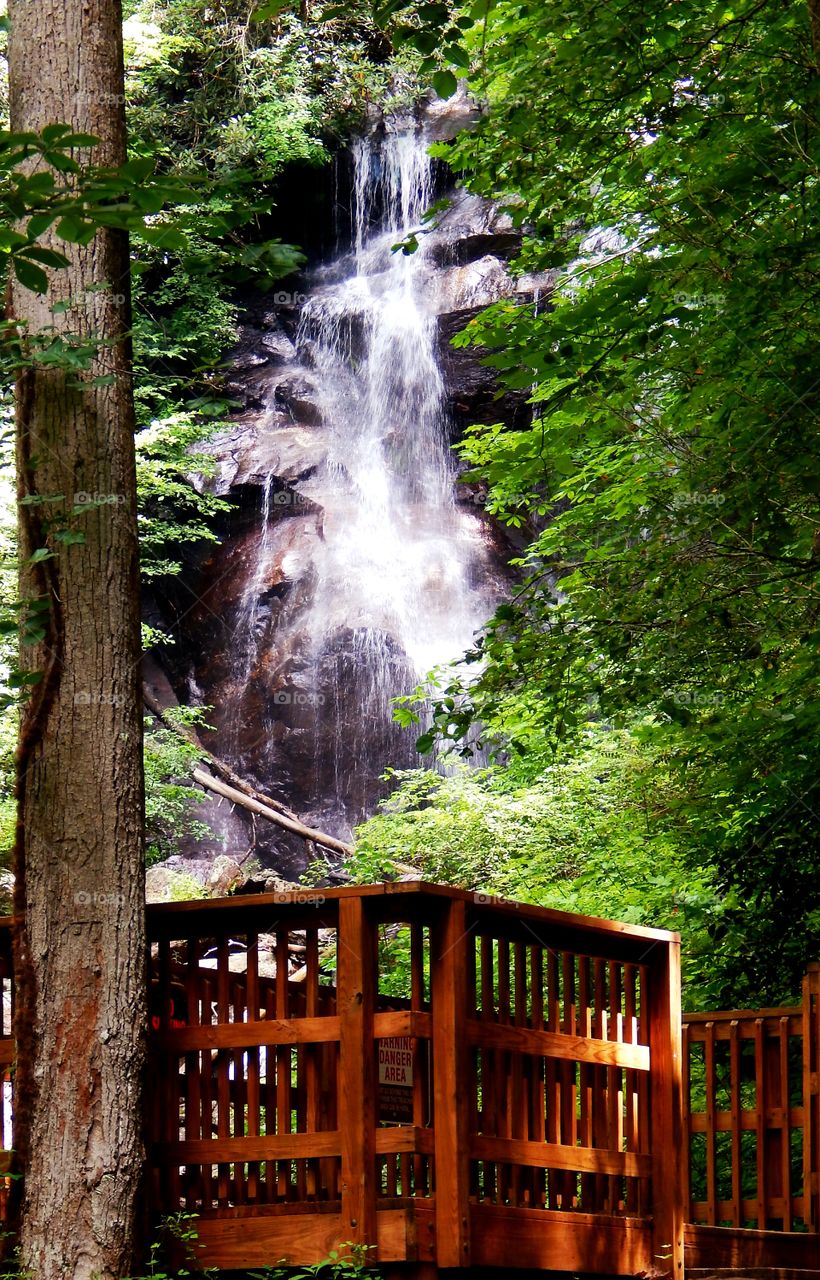 Summer time view of one of the waterfalls at Anna Ruby falls at Unicoi State Park, in Georgia