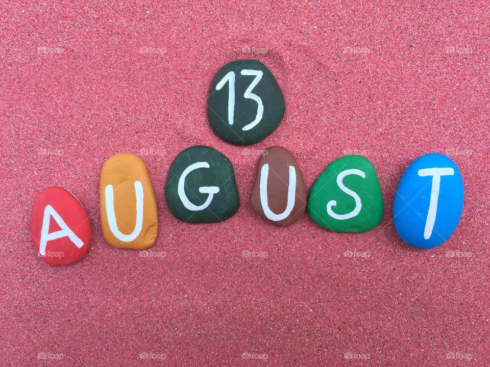 13 August, calendar date on colored stones 