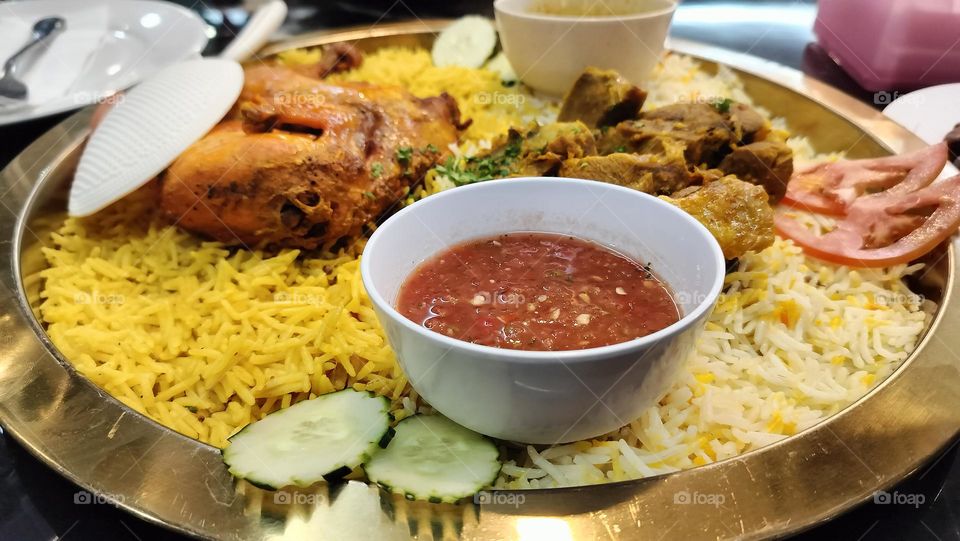 Delicious Arabian food platter close shot