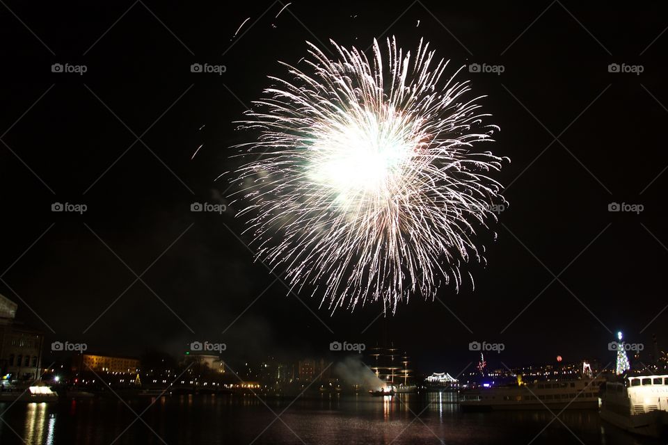 Fireworks display at night