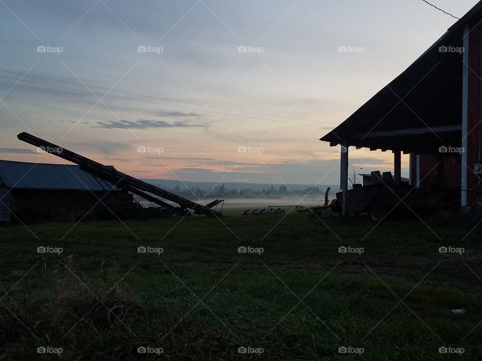 ground fog at sunset