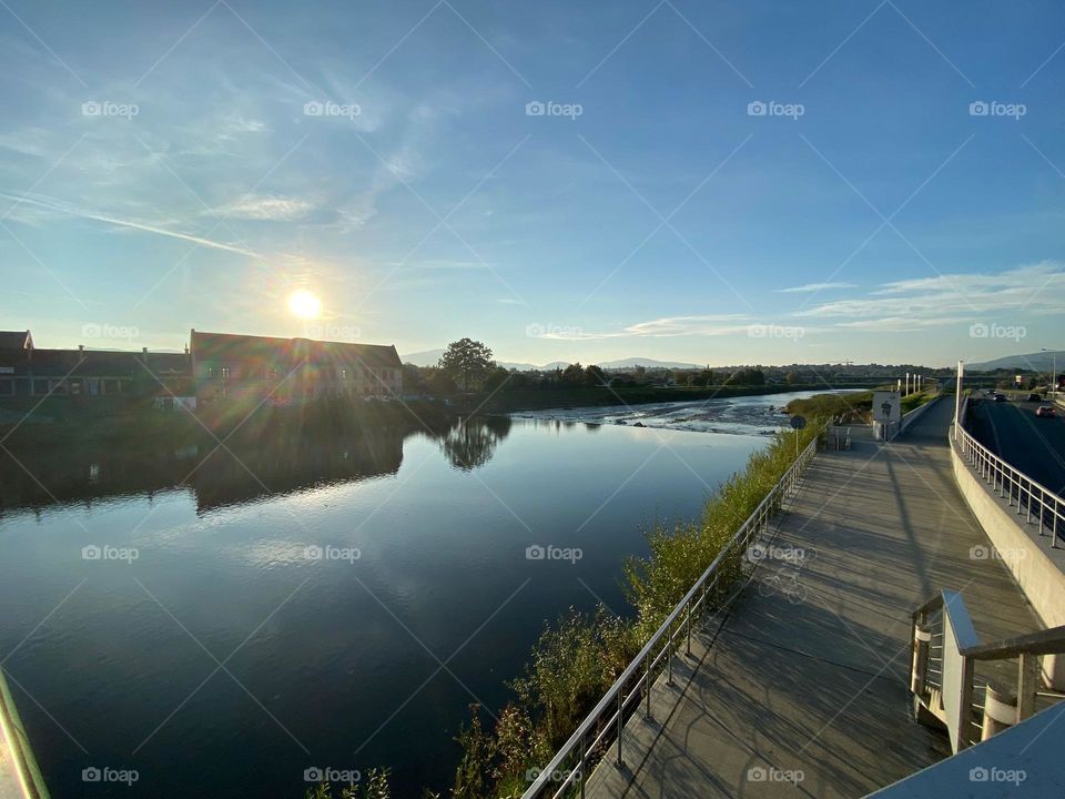 Sunny day by the lake traveling in Europe 