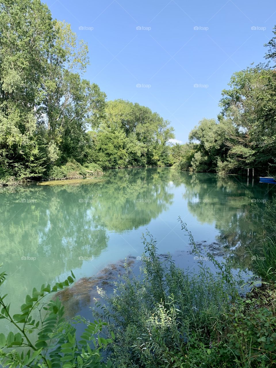 The placid flow of the spring river Sile in the stretch between Casier and Casale sul Sile in the Venetian countryside.