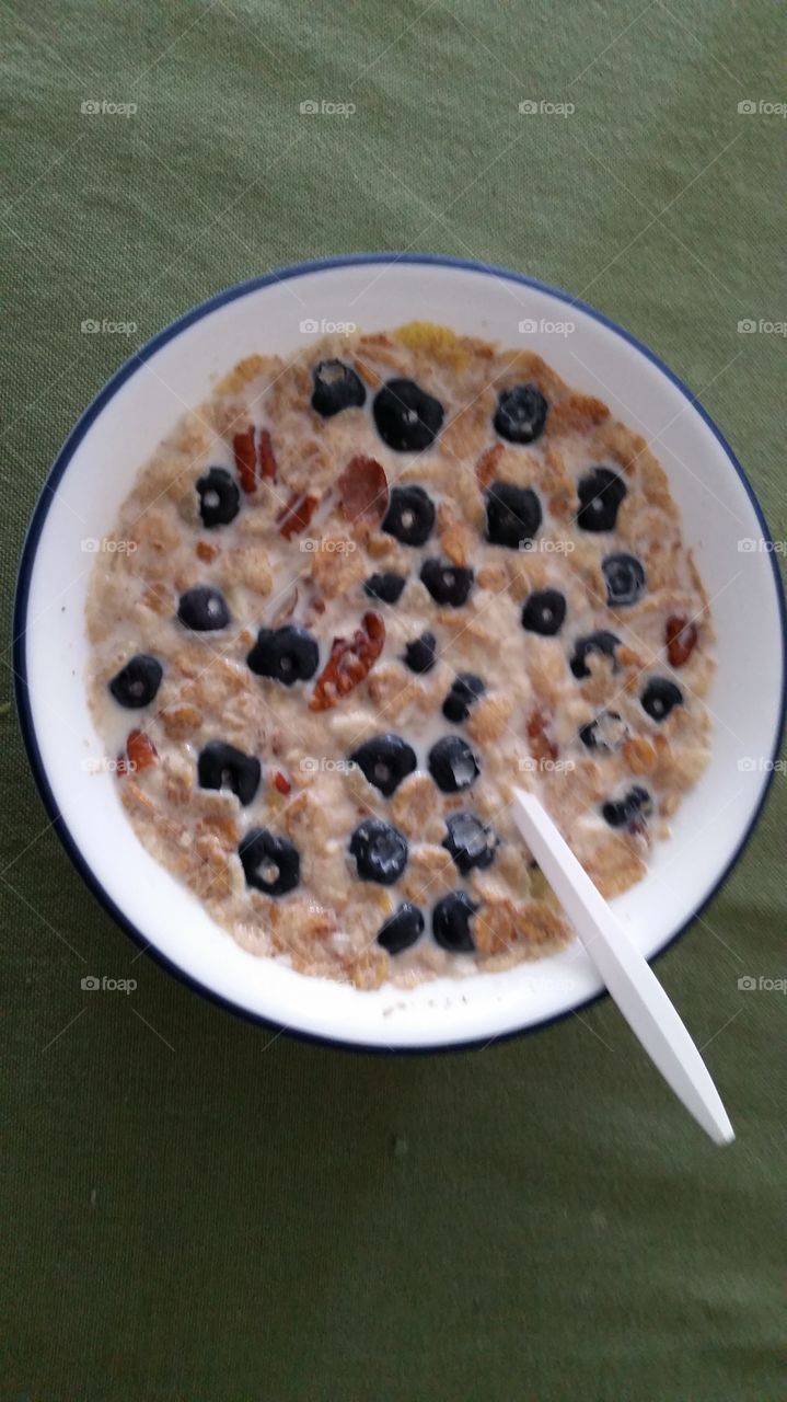 Cereal with milk &blueberries