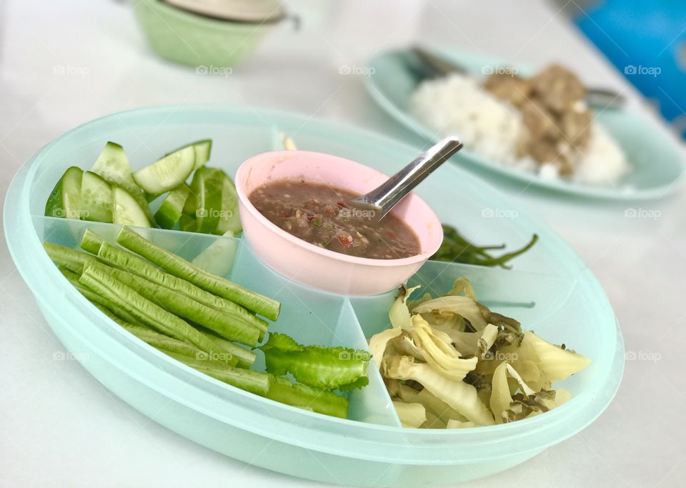 Shrimp paste sauce with vegetables, southern Thai popular food.