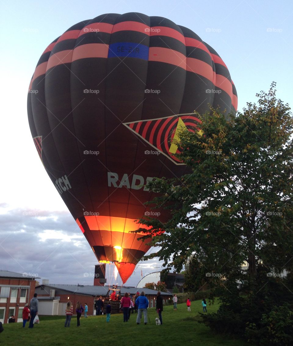 Unexpected visit. One evening a hot air balloon landed just outside our house. 