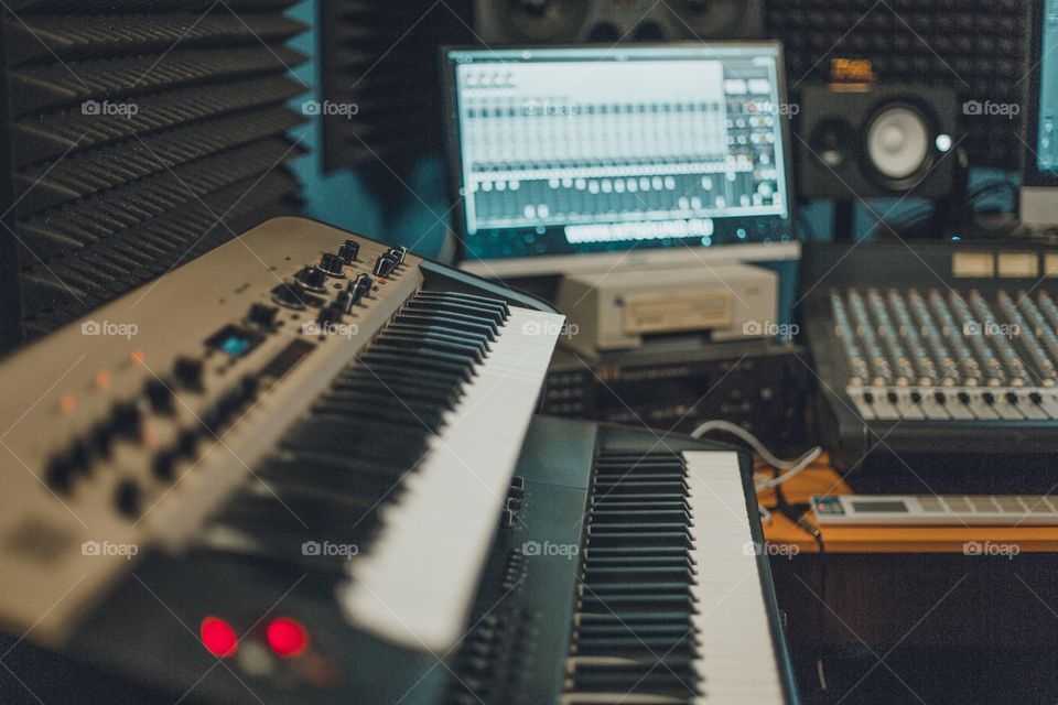 Piano studio . Two pianos in a studio recording 