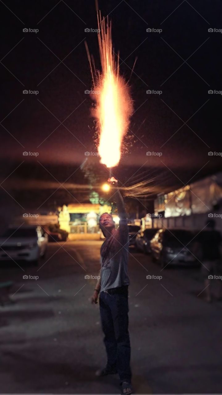 Fire works gun, New Year’s Eve, Chiang Mai , Thailand