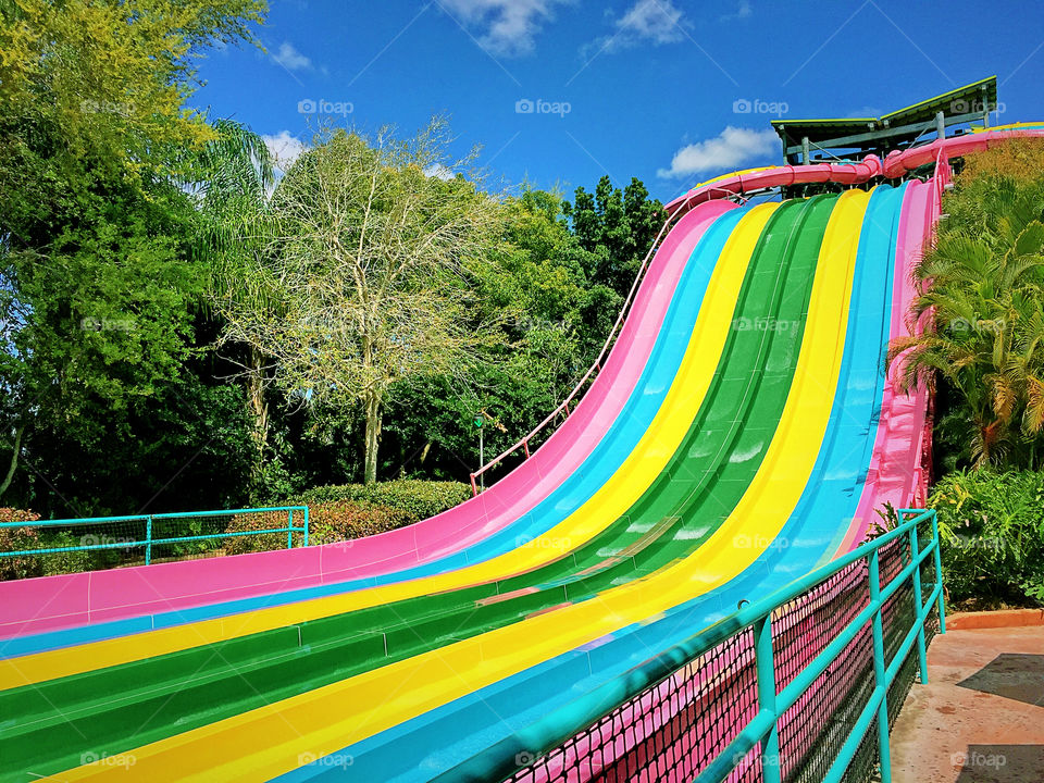 Colorful water slide in the park