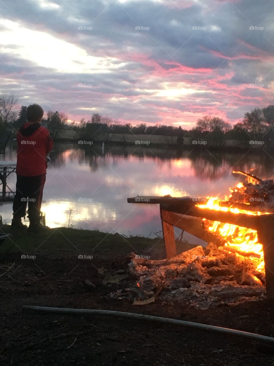 Flame, Smoke, Sunset, People, Water