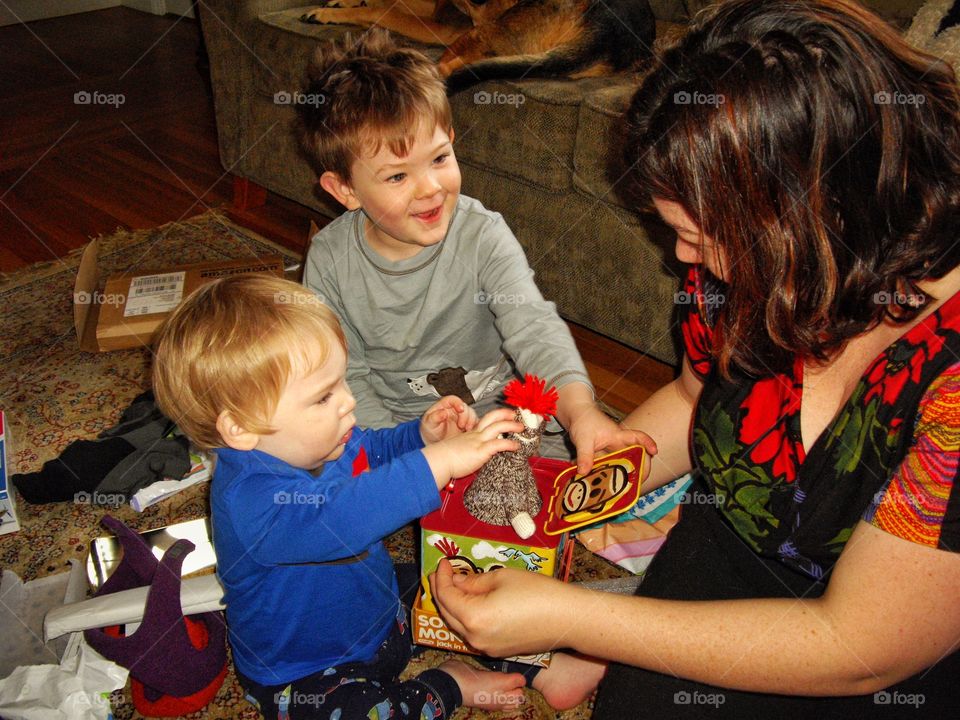 Young Boys Opening Gifts
