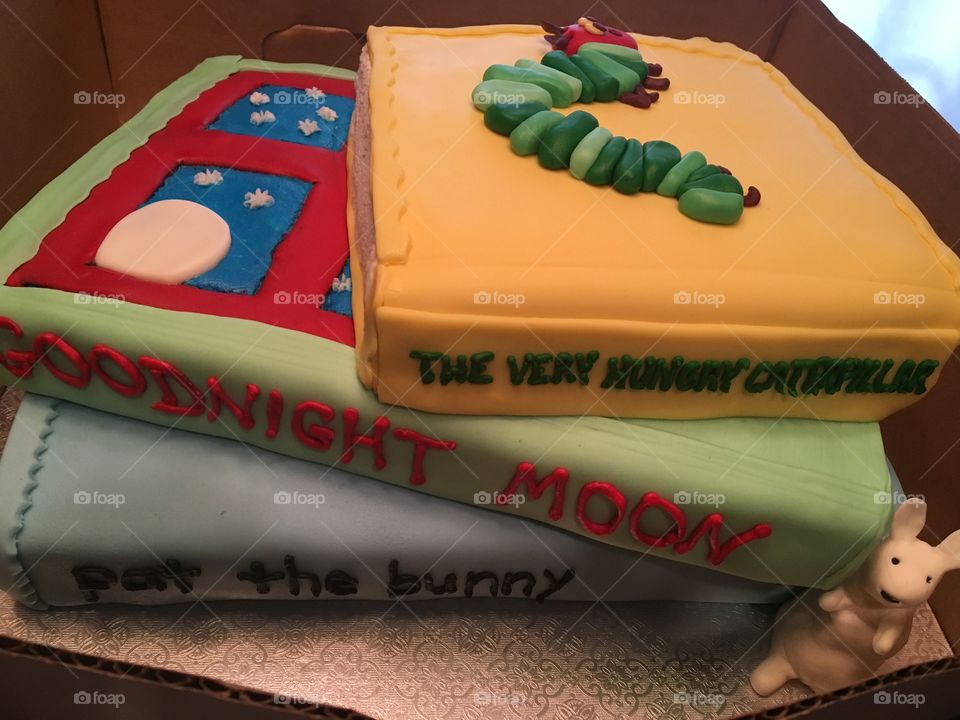 Stacked books fondant cake