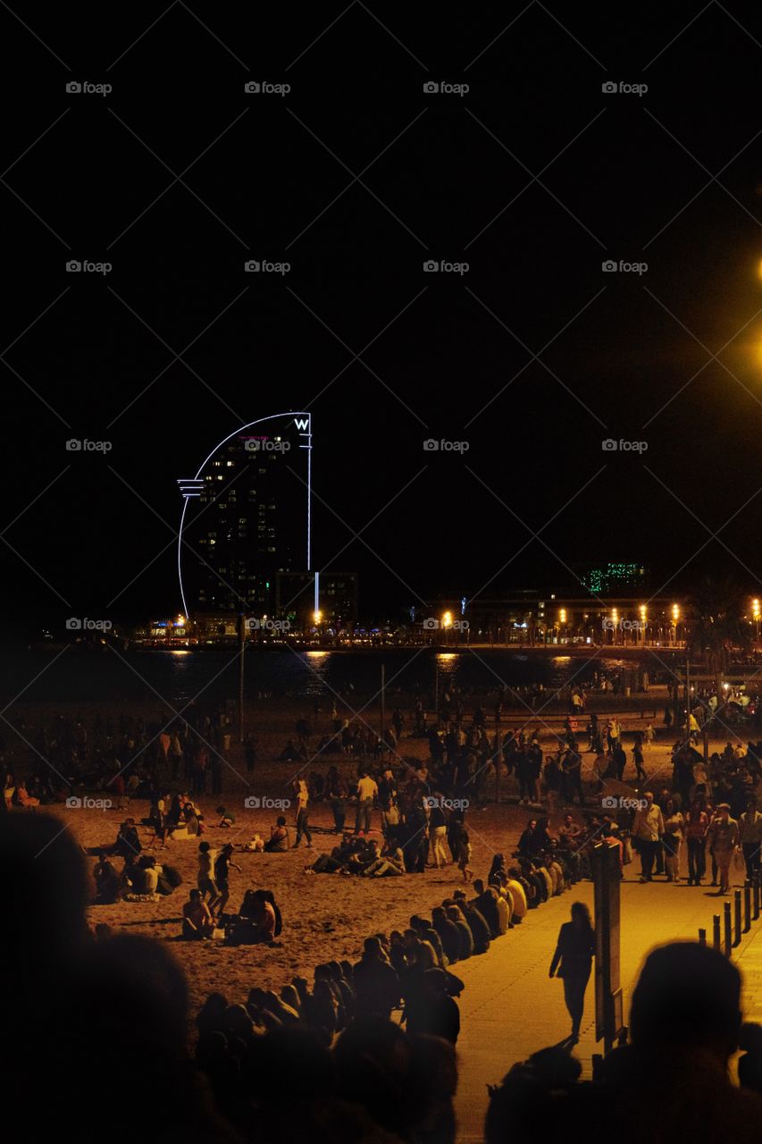 Barcelona beach by night at a festival day