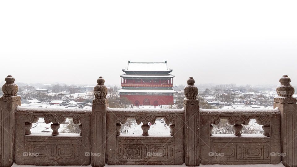 Snow and ancient architecture