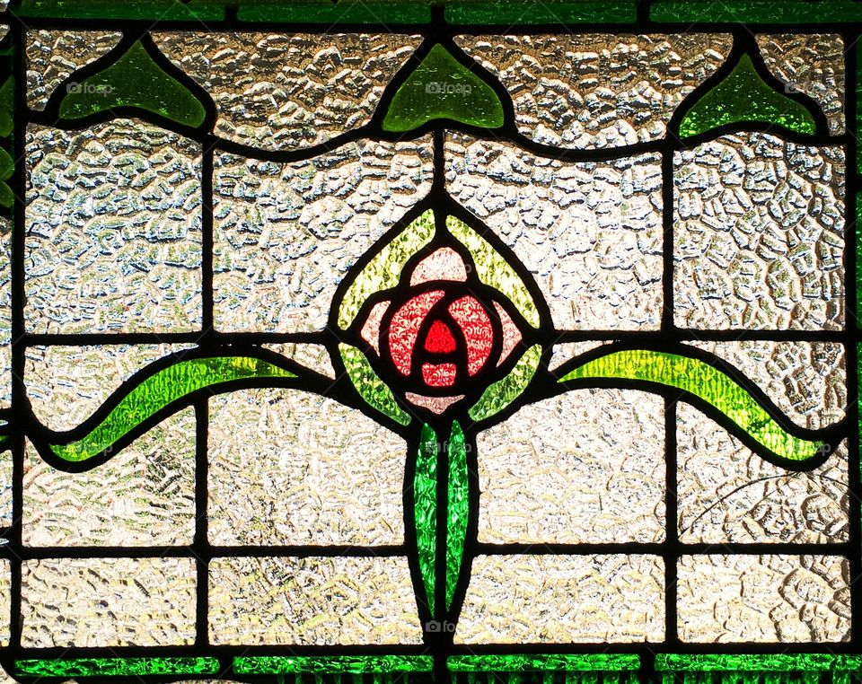 Stained glass door window, circa 1925