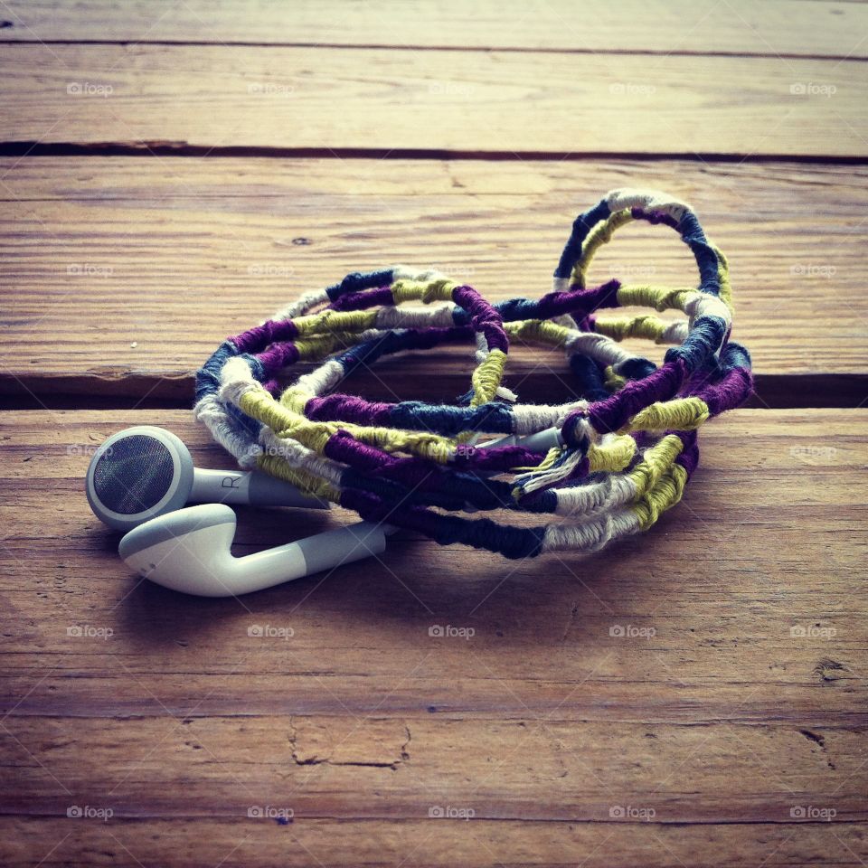 Friendship headphones. Picture of my headphones, which I did in the style of a friendship bracelet. 