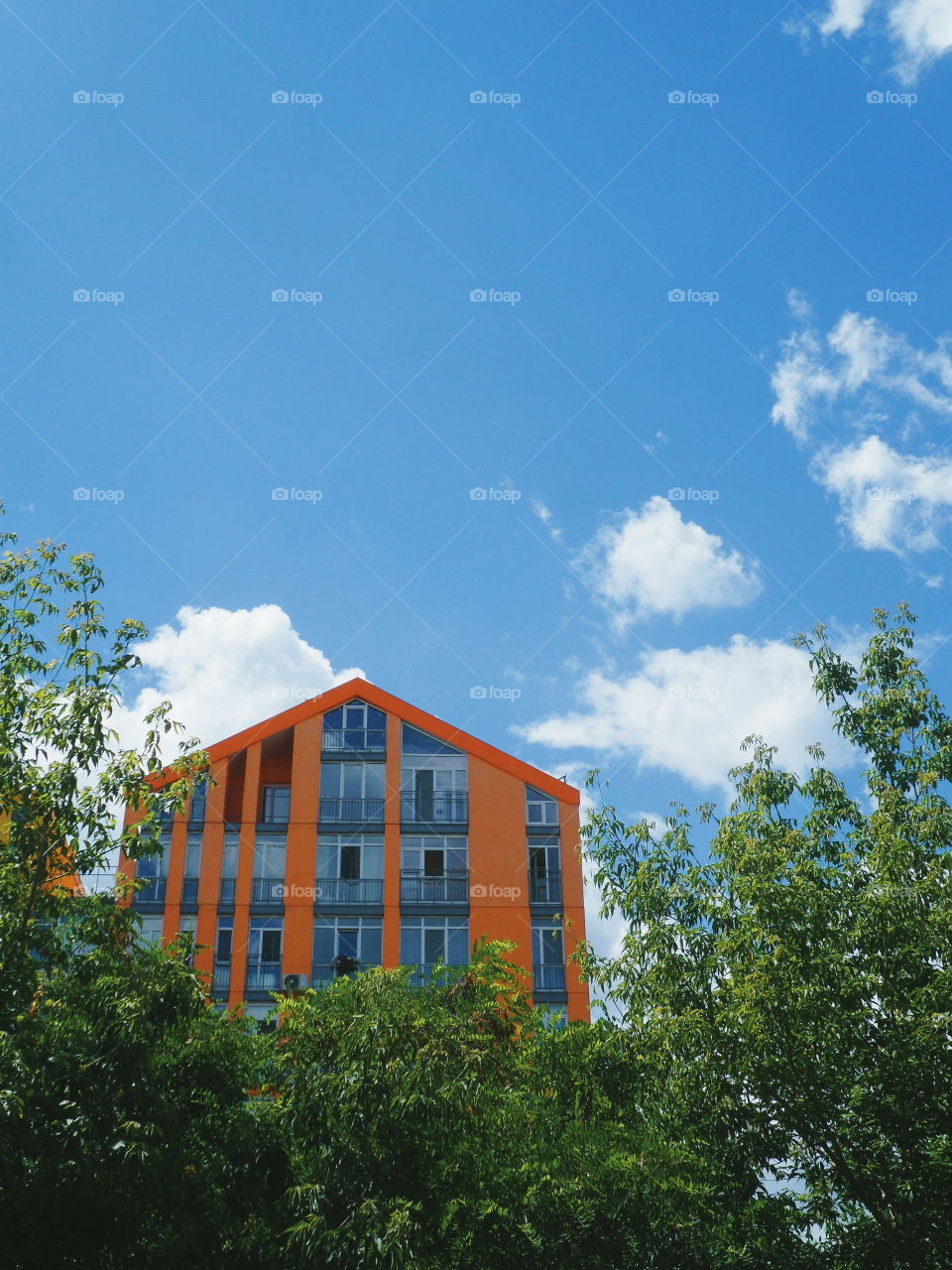 Orange facade of the building