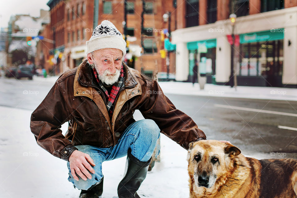 Winter, Portrait, Street, People, Dog