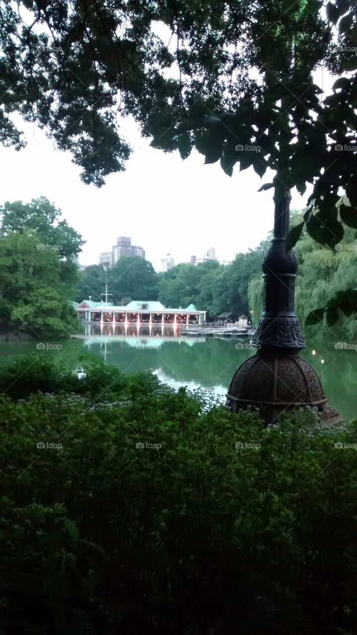 Boathouse Cafe at a distance. at Central park